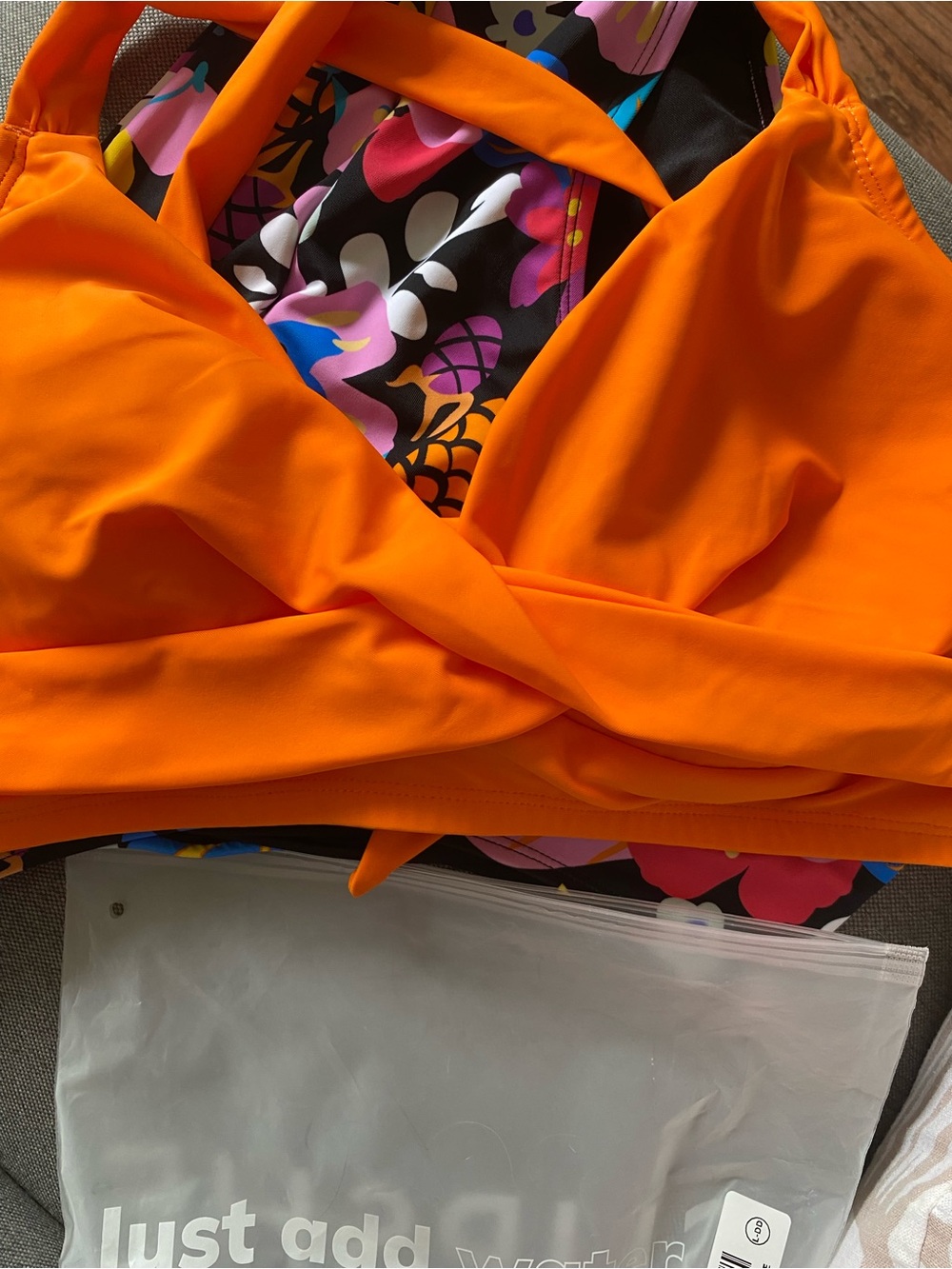 Cupshe Orange Bikini Top Size L-DD Full Bust with Tropical V waist L bottoms New